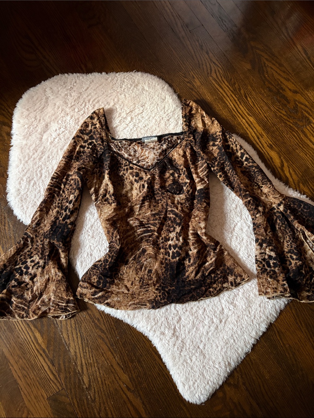 Y2K Mesh Leopard Print Flare sleeve Top